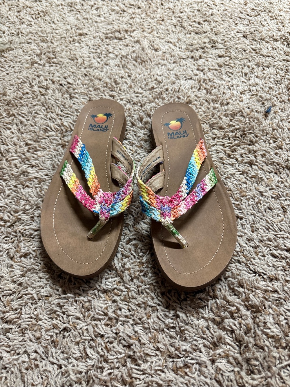 Maui Island Women's Tan Sandals with Multicolor Braided Straps